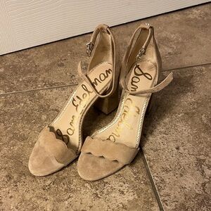 Sam Edelman “Odila” Beige Suede Block Heels